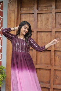 FWMV PREMIUM DESIGNER MULTI COLOUR SEQUINS EMBROIDRD GOWN - M-38, Cannon Pink
