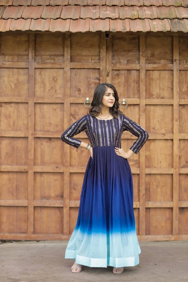 FWMV PREMIUM DESIGNER MULTI COLOUR SEQUINS EMBROIDRD GOWN - M-38, Blue Sky