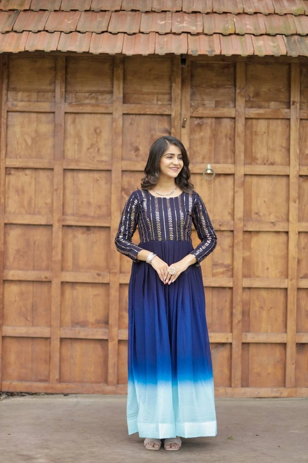 FWMV PREMIUM DESIGNER MULTI COLOUR SEQUINS EMBROIDRD GOWN - M-38, Blue Sky