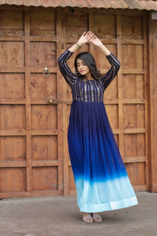 FWMV PREMIUM DESIGNER MULTI COLOUR SEQUINS EMBROIDRD GOWN - M-38, Blue Sky