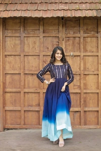 FWMV PREMIUM DESIGNER MULTI COLOUR SEQUINS EMBROIDRD GOWN - M-38, Blue Sky