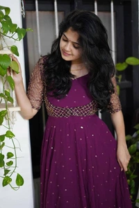 FWMV DESIGNER GEORGETTE GOWN WITH ORGENZA EMBROIDERED JACKET - M-38, Scarlet Gum
