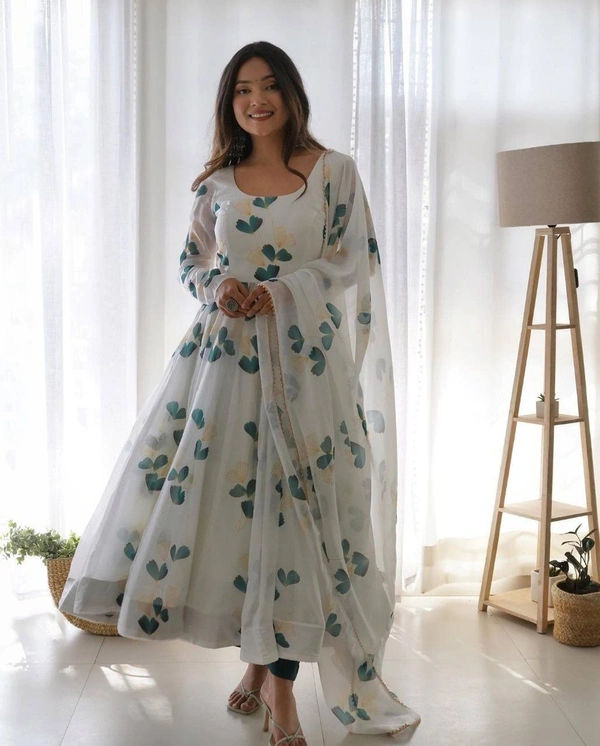 FWMV FANCY DIGITAL PRINTED GEORGTTE GOWN WITH DUPATTA - M-38, White