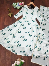 FWMV FANCY DIGITAL PRINTED GEORGTTE GOWN WITH DUPATTA - M-38, White