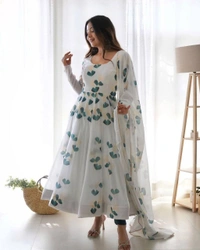 FWMV FANCY DIGITAL PRINTED GEORGTTE GOWN WITH DUPATTA - M-38, White