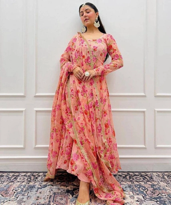 FWMV DIGITAL PRINTED GEORGETTE GOWN WITH DUPATTA - M-38, Pink