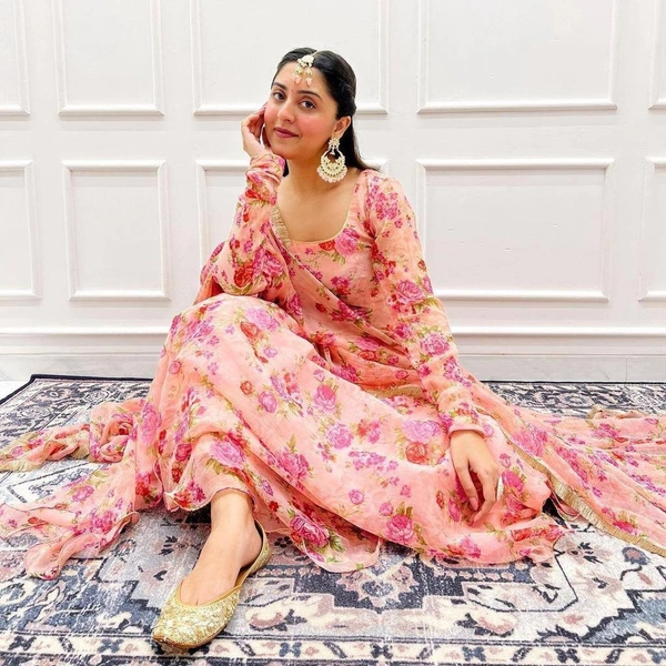FWMV DIGITAL PRINTED GEORGETTE GOWN WITH DUPATTA - M-38, Pink