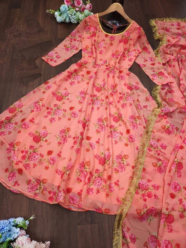 FWMV DIGITAL PRINTED GEORGETTE GOWN WITH DUPATTA - M-38, Pink