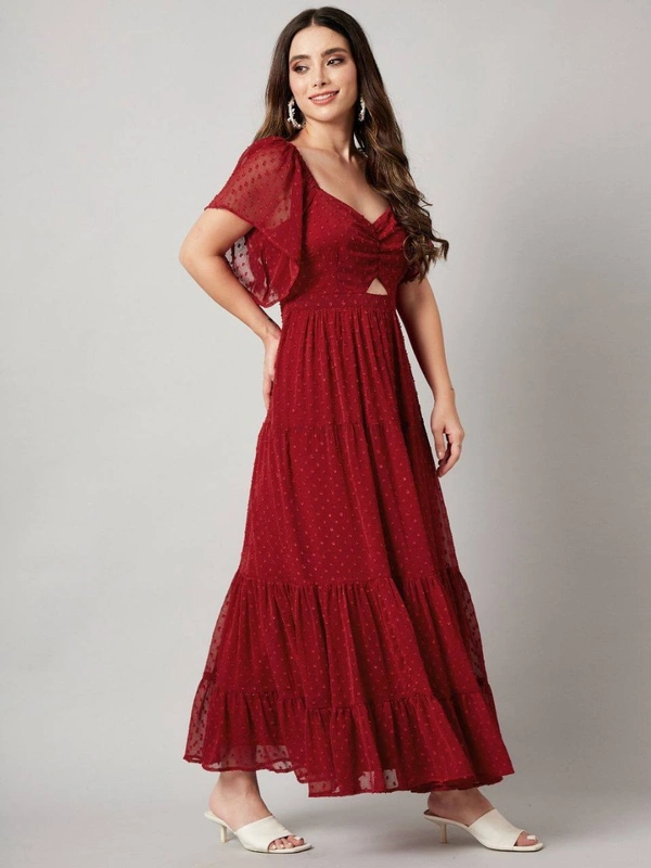FWMV DESIGNER THOUSAND BUTTI WORK GOWN. - M-38, Red