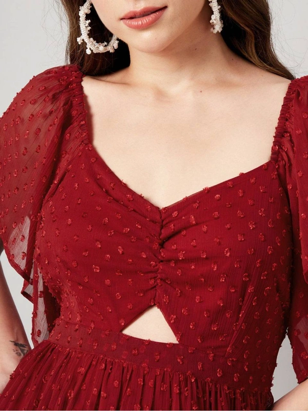 FWMV DESIGNER THOUSAND BUTTI WORK GOWN. - M-38, Red