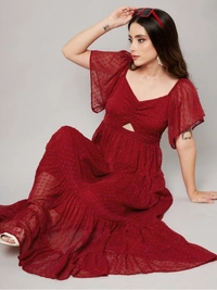 FWMV DESIGNER THOUSAND BUTTI WORK GOWN. - M-38, Red