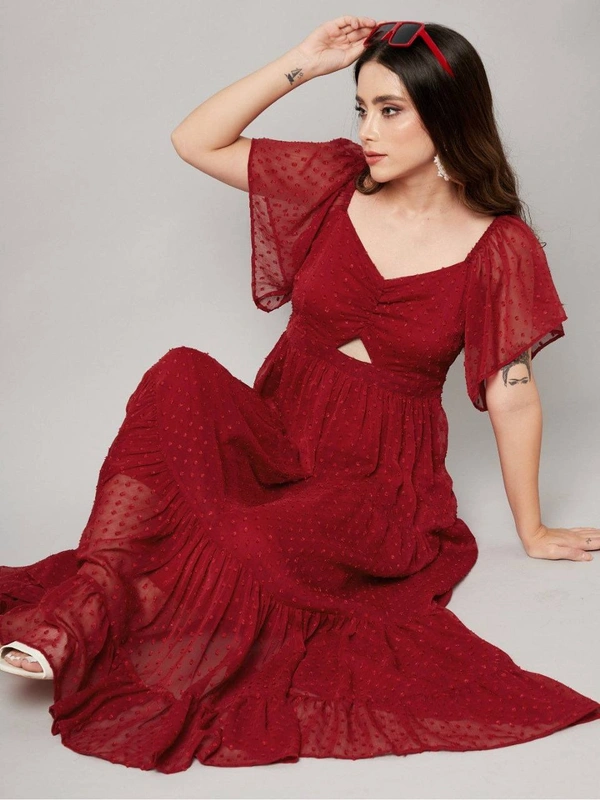 FWMV DESIGNER THOUSAND BUTTI WORK GOWN. - M-38, Red