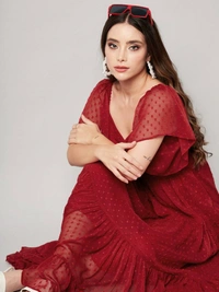 FWMV DESIGNER THOUSAND BUTTI WORK GOWN. - M-38, Red