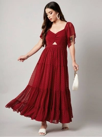 FWMV DESIGNER THOUSAND BUTTI WORK GOWN. - M-38, Red