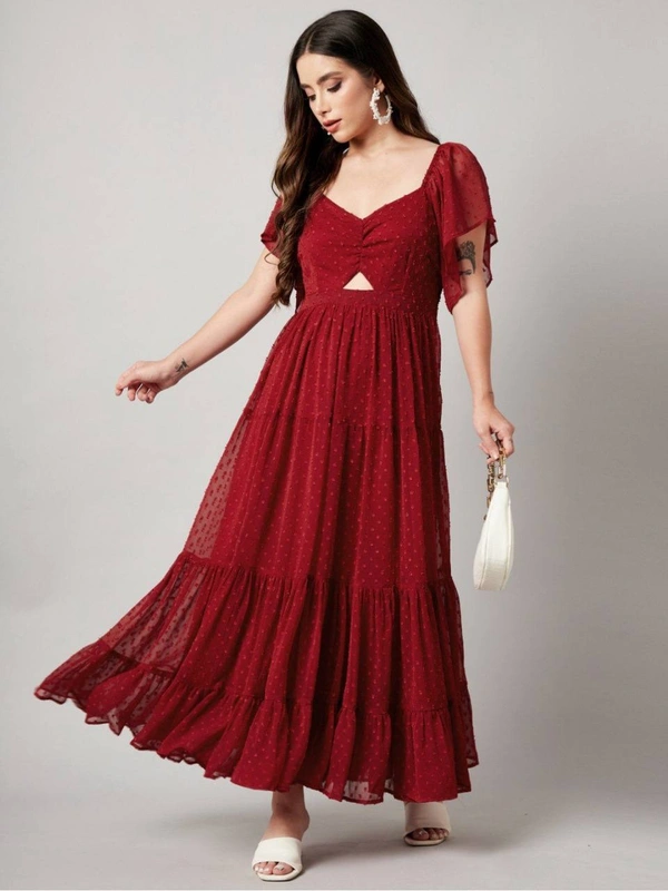 FWMV DESIGNER THOUSAND BUTTI WORK GOWN. - M-38, Red