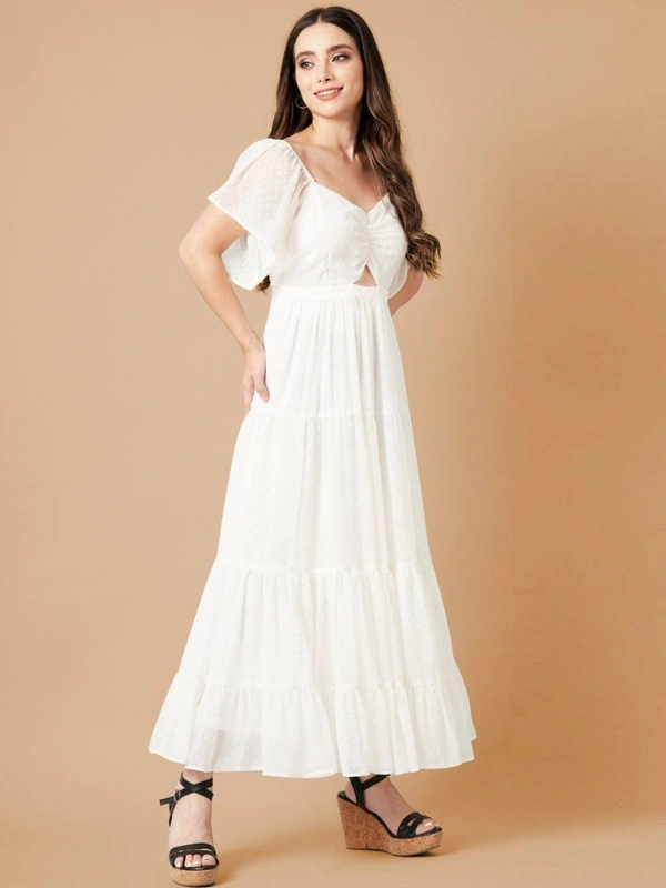 FWMV DESIGNER THOUSAND BUTTI WORK GOWN. - M-38, White