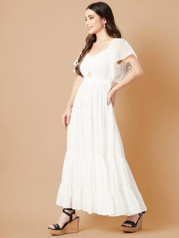 FWMV DESIGNER THOUSAND BUTTI WORK GOWN. - M-38, White