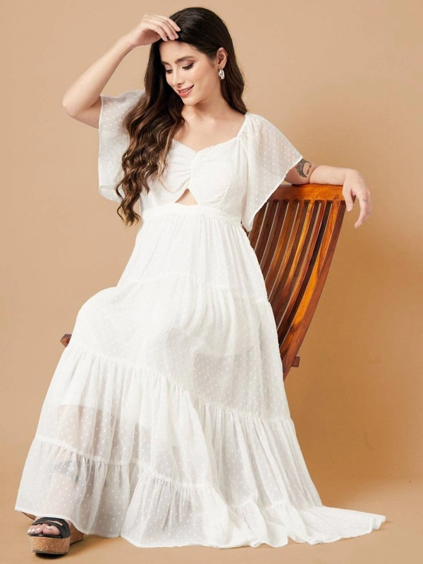 FWMV DESIGNER THOUSAND BUTTI WORK GOWN. - M-38, White