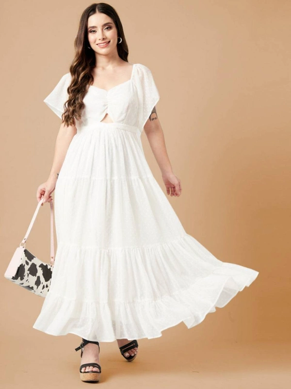 FWMV DESIGNER THOUSAND BUTTI WORK GOWN. - M-38, White