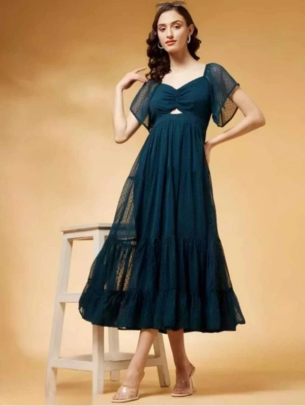 FWMV DESIGNER THOUSAND BUTTI WORK GOWN. - M-38, Blue