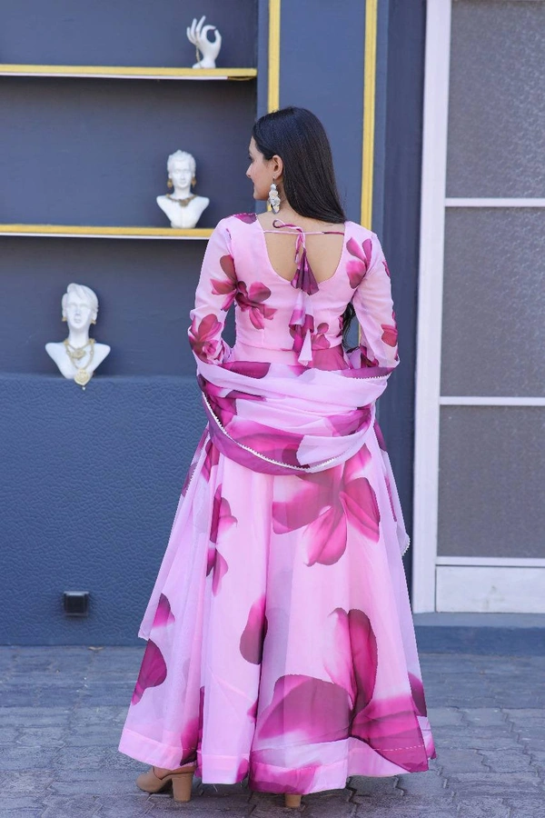 FWMV DIGITAL FLOWRREY PRINTED GOWN GOWN WITH DUPATTA - S-36, Pink