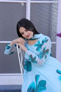 FWMV DIGITAL FLOWRREY PRINTED GOWN GOWN WITH DUPATTA - M-38, Blue