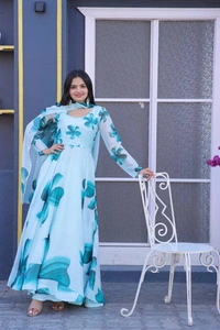 FWMV DIGITAL FLOWRREY PRINTED GOWN GOWN WITH DUPATTA - M-38, Blue