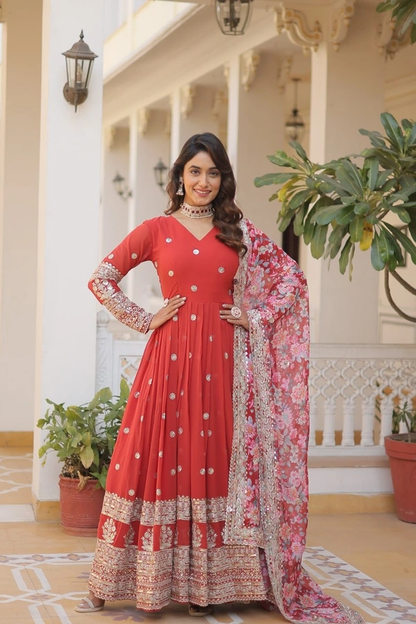 PREMIUM DESIGNER ZARI SEQUINS WORK GOWN WITH DUPATTA