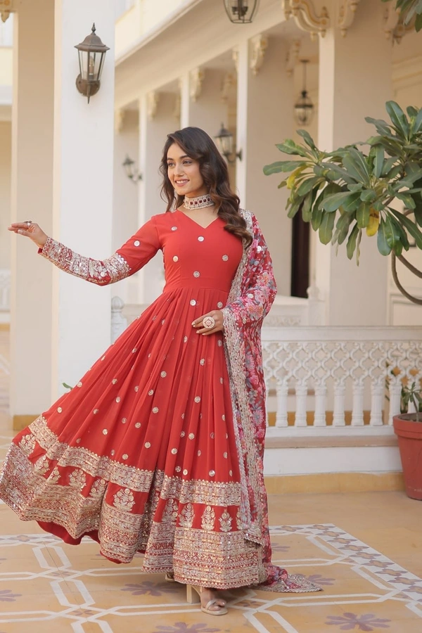 FWKA PREMIUM DESIGNER ZARI SEQUINS WORK GOWN WITH DUPATTA - M-38, Valencia