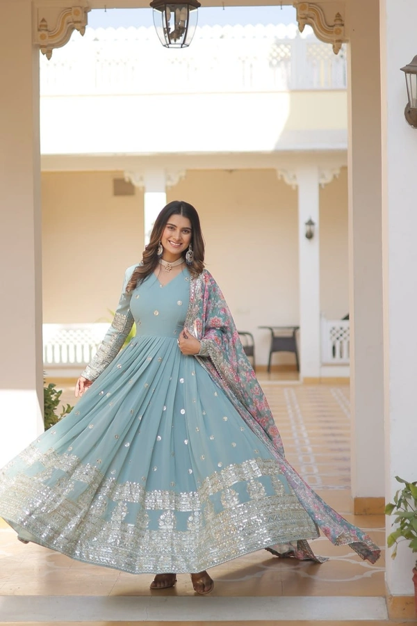 FWKA PREMIUM DESIGNER ZARI SEQUINS WORK GOWN WITH DUPATTA - M-38, Nepal