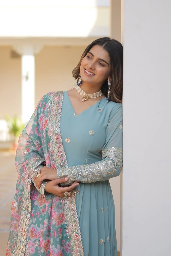 FWKA PREMIUM DESIGNER ZARI SEQUINS WORK GOWN WITH DUPATTA - M-38, Nepal