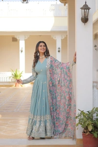 FWKA PREMIUM DESIGNER ZARI SEQUINS WORK GOWN WITH DUPATTA - M-38, Nepal