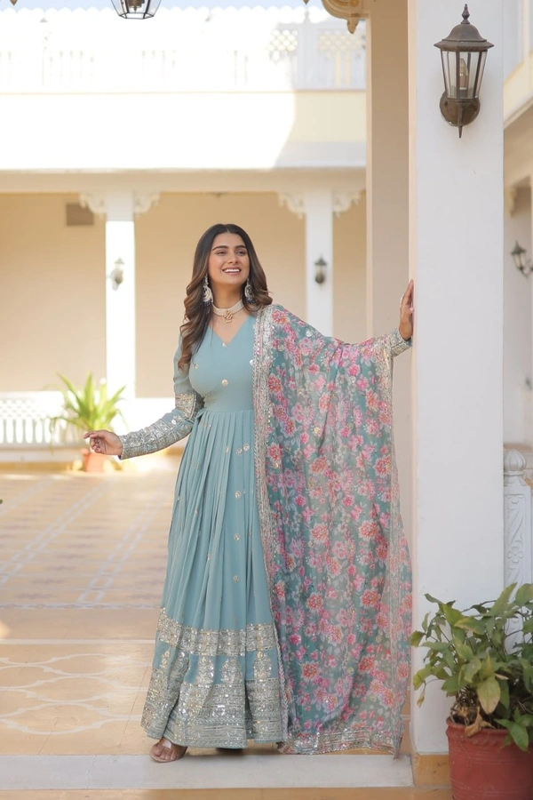 FWKA PREMIUM DESIGNER ZARI SEQUINS WORK GOWN WITH DUPATTA - M-38, Nepal