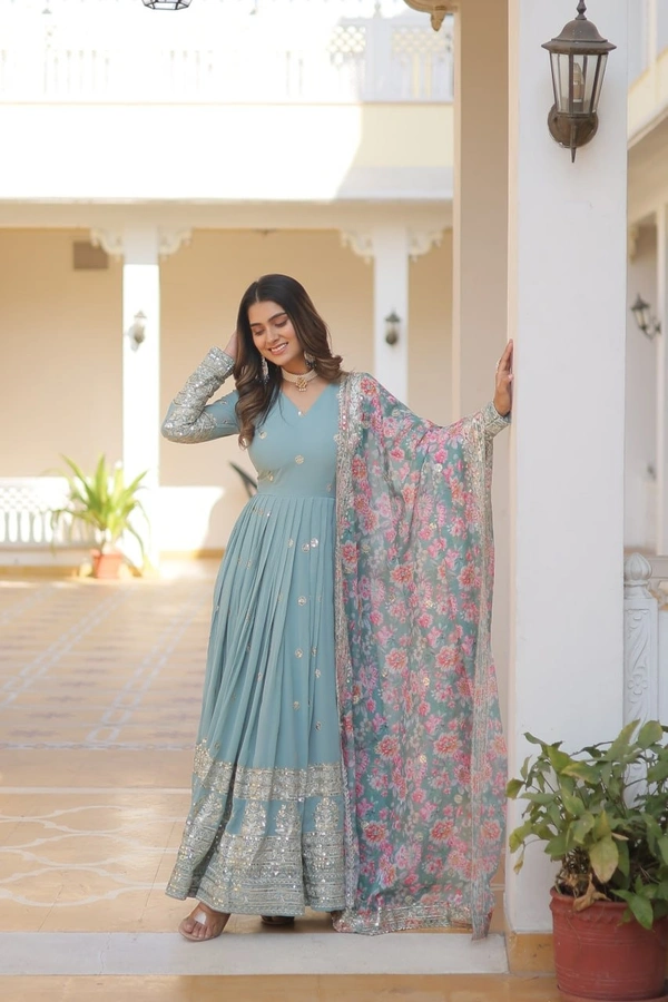 FWKA PREMIUM DESIGNER ZARI SEQUINS WORK GOWN WITH DUPATTA - M-38, Nepal
