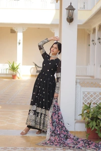 FWKA PREMIUM DESIGNER ZARI SEQUINS WORK GOWN WITH DUPATTA - M-38, Black