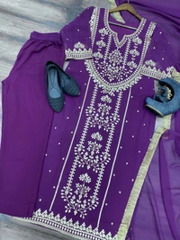 FWBE TRENDING FAUX GEORGETTE EMBROIDERED WITH REAL FOIL WORK TOP PANT AND DUPATTA - M-38, Purple