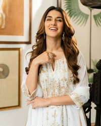 FWBE TRENDING FAUX GEORGETTE EMBROIDERED WITH REAL FOIL WORK TOP PANT AND DUPATTA - M-38, White
