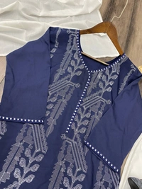 FWBE EMBROIDERED WORK TOP WITH MASLIN PANT AND DUPATTA - M-38, Blue