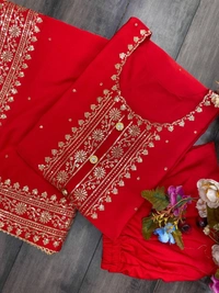 FWBE VALENTINE SPECIAL UNBOX SILK FABRICS SEQUANCE WORK SUIT WITH PANT AND DUPATTA - M-38, Red