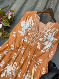 FWBE FLAIR RAYON TOP WITH CHAIN STICHED WORK AND WORK PLAZO - XXL-44, Jaffa