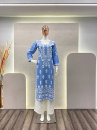 FWBE TRANDING REYON TOP WITH COTTON THREAD EMBROIDERED WORK AND WORK PLAZO - XXL-36, Ship Cove