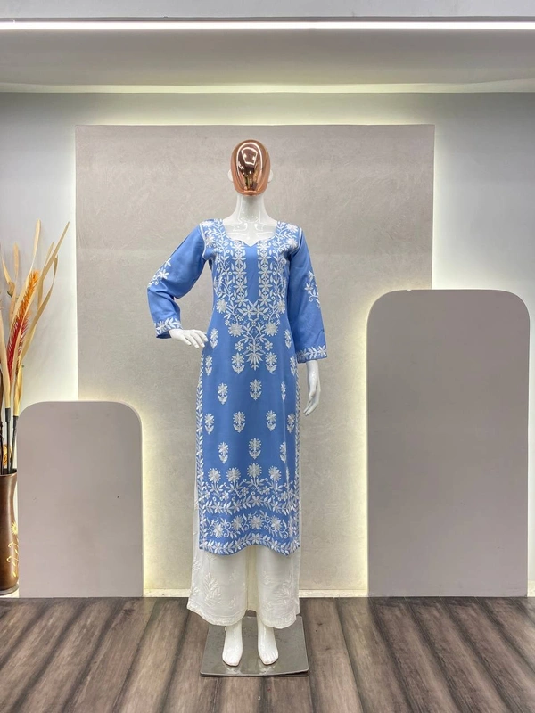 FWBE TRANDING REYON TOP WITH COTTON THREAD EMBROIDERED WORK AND WORK PLAZO - XXL-36, Ship Cove
