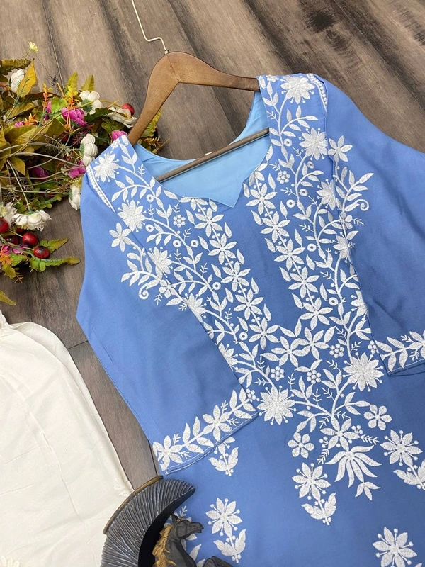 FWBE TRANDING REYON TOP WITH COTTON THREAD EMBROIDERED WORK AND WORK PLAZO - XXL-36, Ship Cove