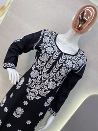 FWBE TRANDING REYON TOP WITH COTTON THREAD EMBROIDERED WORK AND WORK PLAZO - XL-42, Cinder