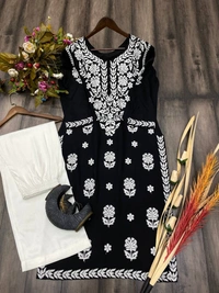 FWBE TRANDING REYON TOP WITH COTTON THREAD EMBROIDERED WORK AND WORK PLAZO - XL-42, Cinder