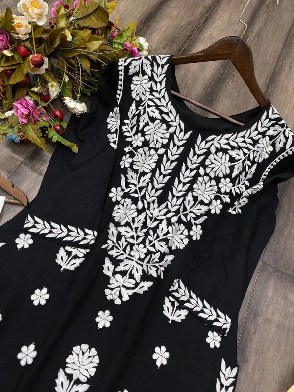 FWBE TRANDING REYON TOP WITH COTTON THREAD EMBROIDERED WORK AND WORK PLAZO - XL-42, Cinder