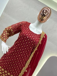 FWBE SEQUANCE WORK SUIT WITH STITCHED SARARA AND DUPATTA - M-38, Maroon