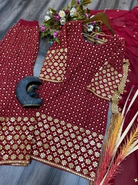 FWBE SEQUANCE WORK SUIT WITH STITCHED SARARA AND DUPATTA - M-38, Maroon
