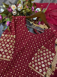 FWBE SEQUANCE WORK SUIT WITH STITCHED SARARA AND DUPATTA - M-38, Maroon