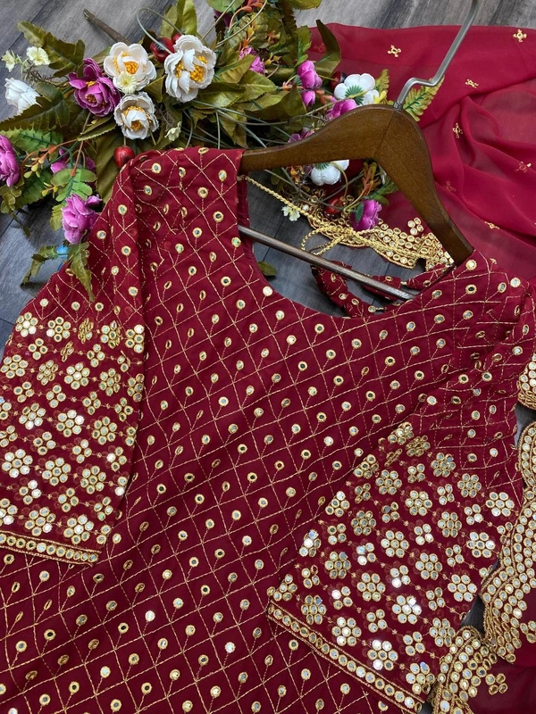 FWBE SEQUANCE WORK SUIT WITH STITCHED SARARA AND DUPATTA - M-38, Maroon